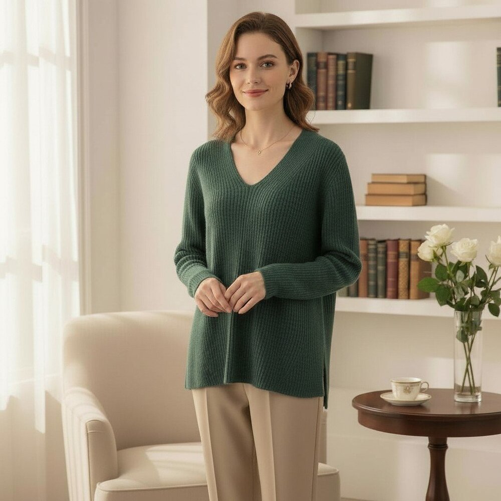 J. McLaughlin Cashmere Wool Blend Ribbed Sweater Forest Green Size Large $428 - Picture 6 of 9